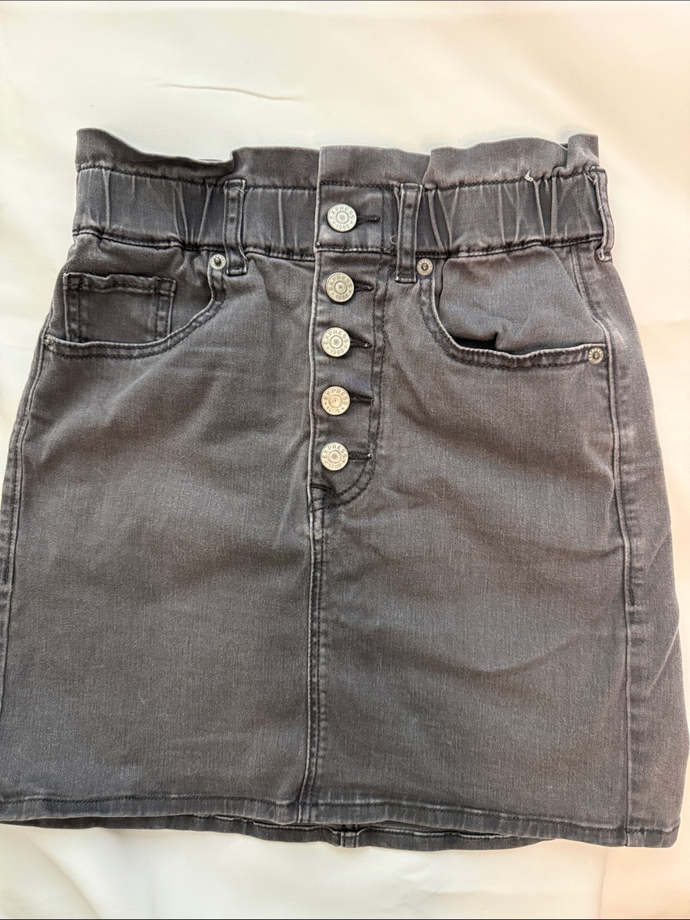 Express Women's Charcoal Gray Mini Skirt with Button Front